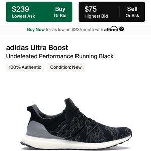 Adidas Ultra Boost X Undefeated Running Black